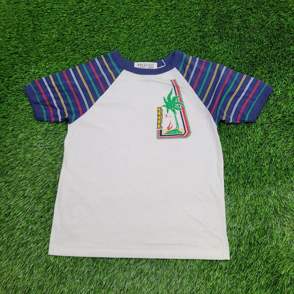 Vintage 90s Aruba Raglan Shirt S/M 19x23 Cropped Tropical USA - Picture 1 of 13